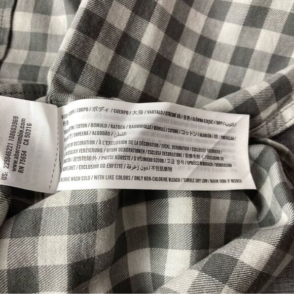 Abercrombie Kids Button Down Shirt Boys 15 16 Gray Check Gingham Casual Preppy - Picture 6 of 7